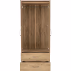 Charles 2 Door 2 Drawer Wardrobe Oak Effect Veneer with Walnut Trim Metal Runner