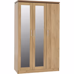 Charles 3 Door All Hanging Mirrored Wardrobe Oak Effect Veneer with Walnut Trim