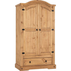 Corona 2 Door 1 Drawer Wardrobe Distressed Waxed Pine Hanging Rail Metal Handles