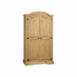 Corona 2 Door Wardrobe Hanging Rail and Shelf in Distressed Waxed Pine