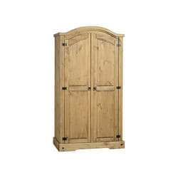 Corona 2 Door Wardrobe Hanging Rail and Shelf in Distressed Waxed Pine