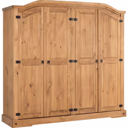 Corona 4 Door Wardrobe in Distressed Waxed Pine Finish Hanging Rail Shelved