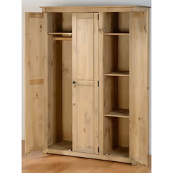 Panama 3 Door Wardrobe Waxed Pine Finish Hanging Rail Shelves Metal Handles