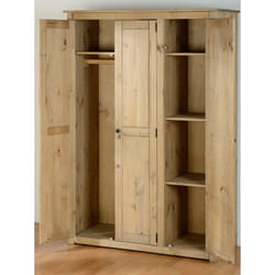 Panama 3 Door Wardrobe Waxed Pine Finish Hanging Rail Shelves Metal Handles
