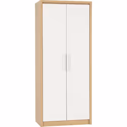 Seville 2 Door Wardrobe in White High Gloss Light Oak Effect Veneer Hanging Rail
