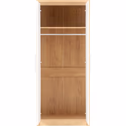 Seville 2 Door Wardrobe in White High Gloss Light Oak Effect Veneer Hanging Rail