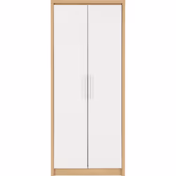 Seville 2 Door Wardrobe in White High Gloss Light Oak Effect Veneer Hanging Rail