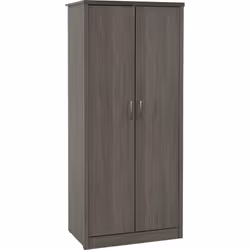 Lisbon 2 Door Wardrobe Black Wood Grain Effect Storage and Hanging Rail