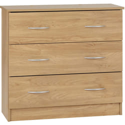 Bellingham 3 Drawer Chest of Drawers in Oak Effect Veneer Metal Runners