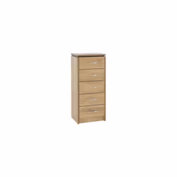 Charles 5 Drawer Narrow Chest Oak Effect Veneer with Walnut Trim