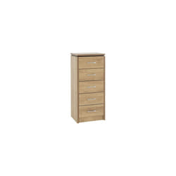 Charles 5 Drawer Narrow Chest Oak Effect Veneer with Walnut Trim