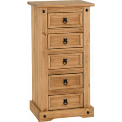 Seconique Corona Pine Tall 5 Drawer Chest - Distressed Waxed Finish