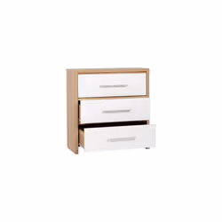 Seville 3 Drawer Chest White High Gloss/Light Oak Effect Veneer