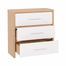Seville 3 Drawer Chest White High Gloss/Light Oak Effect Veneer