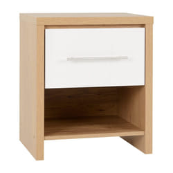 Seville 1 Drawer Bedside Cabinet White High Gloss/Light Oak Effect Veneer