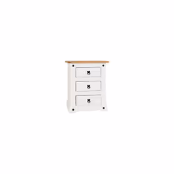 Corona 3 Drawer Bedside Chest Of Drawers White/Distressed Waxed Pine
