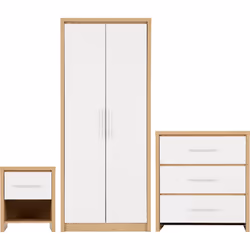 Seville Bedroom Set White High Gloss/Light Oak Effect Veneer