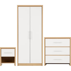 Seville Bedroom Set White High Gloss/Light Oak Effect Veneer