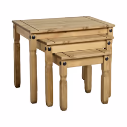Seconique Corona Distressed Waxed Pine Nest of 3 Tables
