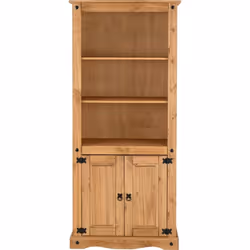 Corona 2 Door Display Unit/Bookcase - Distressed Waxed Pine