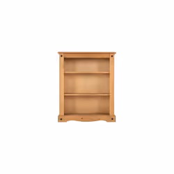 Corona Low Wide Bookcase with 3 Shelves - Waxed Mexican Pine