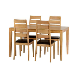Seconique Logan Oak Finished 4 Seater Dining Set with Brown Faux Leather Padded Chairs