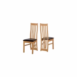 2x Ainsley Dining Chairs Oak Veneer/Brown Faux Leather (Sold In Pair)