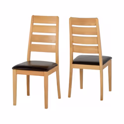 Seconique Logan Dining Chairs - Oak & Brown Faux Leather, Set of 2