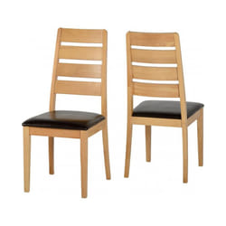 Seconique Logan Dining Chairs - Oak & Brown Faux Leather, Set of 2