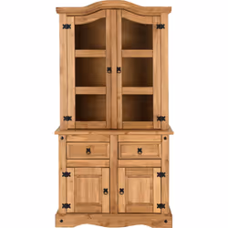 Corona 3' Distressed Waxed Pine/Clear Glass Buffet Hutch