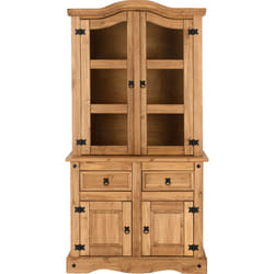 Corona 3' Distressed Waxed Pine/Clear Glass Buffet Hutch