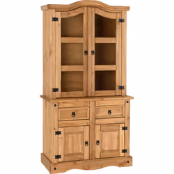 Corona 3' Distressed Waxed Pine/Clear Glass Buffet Hutch