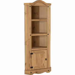 Corona Corner 1 Door 2 Shelf Display Unit in Distressed Waxed Pine