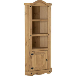 Corona Corner 1 Door 2 Shelf Display Unit in Distressed Waxed Pine