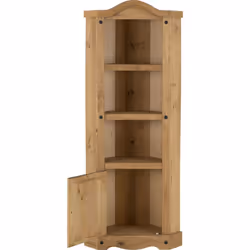 Corona Corner 1 Door 2 Shelf Display Unit in Distressed Waxed Pine