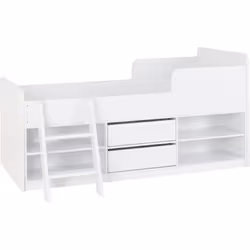 Childrens Felix Low Sleeper Bed with Storage Shelves & Drawers - Oak Grey White