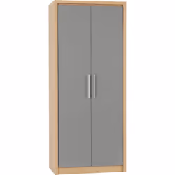 Seville 2 Door Wardrobe Grey High Gloss Light Oak Effect Veneer Hanging Rail