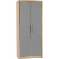 Seville 2 Door Wardrobe Grey High Gloss Light Oak Effect Veneer Hanging Rail