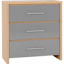 Seville 3 Drawer Chest Grey High Gloss/Light Oak Effect Veneer