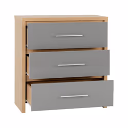 Seville 3 Drawer Chest Grey High Gloss/Light Oak Effect Veneer