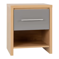 Seville 1 Drawer Bedside Cabinet Grey High Gloss/Light Oak Effect Veneer