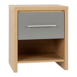 Seville 1 Drawer Bedside Cabinet Grey High Gloss/Light Oak Effect Veneer