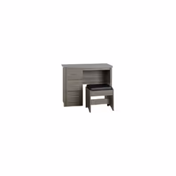 Lisbon 2 Piece Dressing Table Set Black Wood Grain/Black Faux Leather