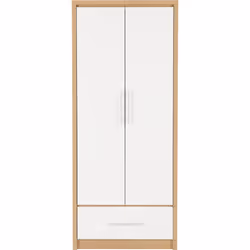 Seville 2 Door 1 Drawer Wardrobe White Gloss Oak Effect Veneer Hanging Rail