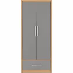 Seville 2 Door 1 Drawer Wardrobe Grey Gloss Oak Effect Veneer Hanging Rail