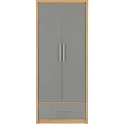 Seville 2 Door 1 Drawer Wardrobe Grey Gloss Oak Effect Veneer Hanging Rail