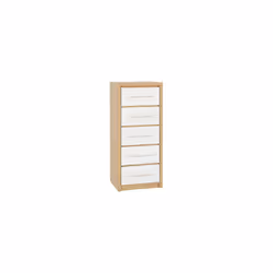 Seconique Seville White Gloss & Oak 5 Drawer Tall Narrow Chest