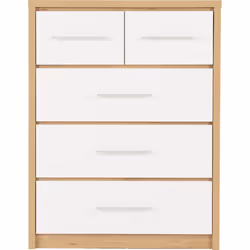 Seville 3+2 Drawer Chest White High Gloss/Light Oak Effect Veneer