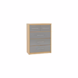 Santos 3+2 Drawer Chest - Grey High Gloss/Light Oak Effect Veneer