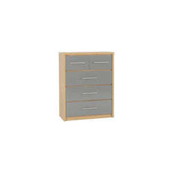 Santos 3+2 Drawer Chest - Grey High Gloss/Light Oak Effect Veneer